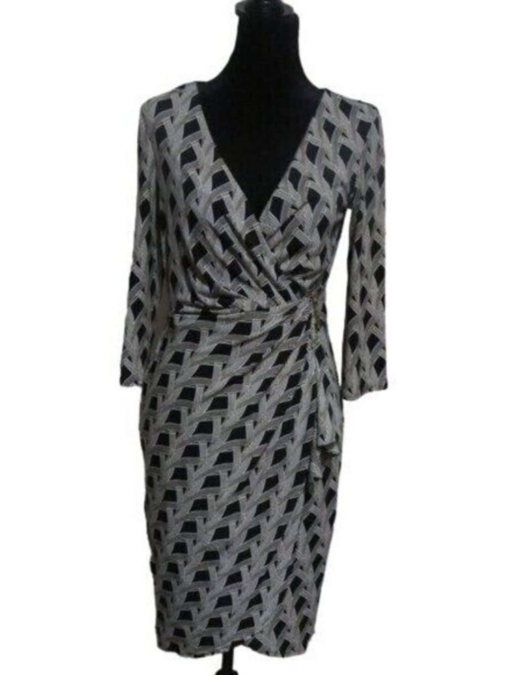 White House Black Market Abstract Printed Wrap Dress Black & Cream size 2 NWT - Picture 1 of 7